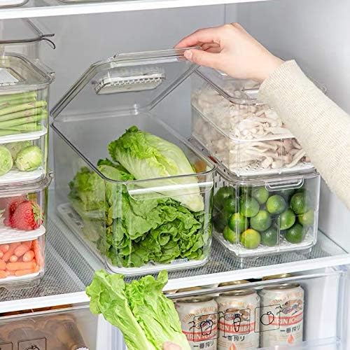 SANNO Fridge Produce Saver Stackable Refrigerator Organizer Keeper with Lids and Removable Drain Tray for Veggie, Berry, Fruits and Vegetables,Pack of 2 - Image 3