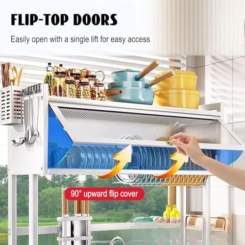 Over Sink Dish Drying Rack 2 Tier Stainless Steel Dish Drainer with Cover and Utensil Holders Large Capacity Space Saving Kitchen Organizer - Image 6