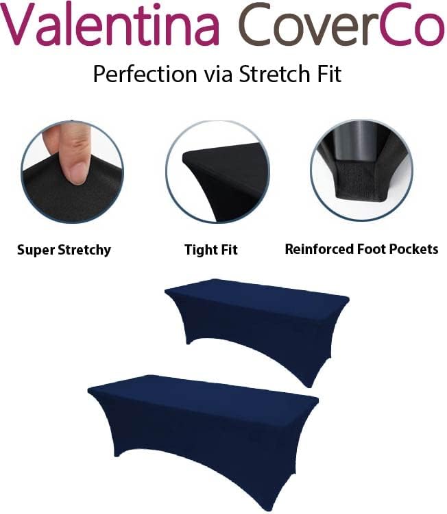 2 Pack Stretch Spandex Table Covers (Navy Blue, 6 Foot) - Image 3