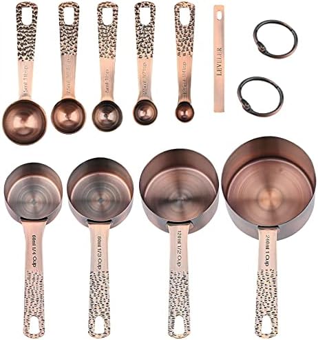 Copper Measuring Cups and Spoons Set, Stainless Steel Measuring Tools Set for Baking & Kitchen, Metric & US 4 Copper Plated Measure Cups and 5 Measure Spoons with Leveler for Wet & Dry - Image 3