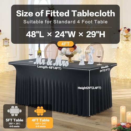 leegleri 2 Pack Black Spandex Table Cloths for 4 Foot Rectangle Tables, Wrinkle Free Stretchy Table Covers 4ft Stretch Tablecloth Desk Skirt for Banquet Weddings Parties Vendor Display - Image 2