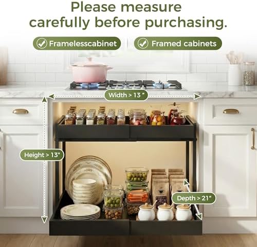 Abalter Expandable Pull Out Cabinet Organizer(12-18.5" W x 21" D), 2-Tier Slide Out Drawer for Kitchen Cabinets, Slide Out Shelves for Kitchen Countertop, Bathroom, Pantry, Heavy Duty Caddy(Black) - Image 5