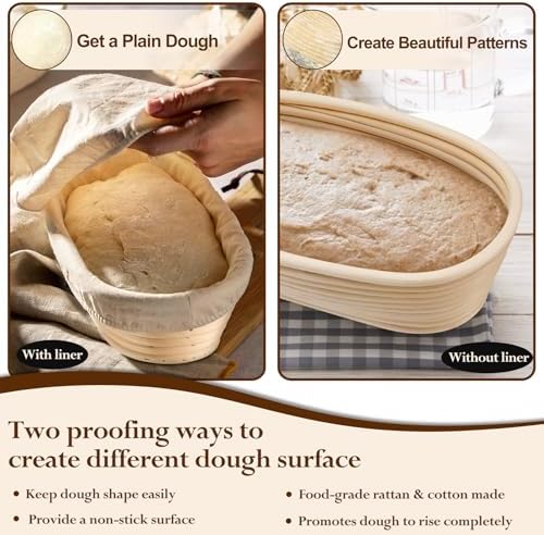 P&P CHEF Bread Proofing Basket Set of 2, 10 Inch Oval Sourdough Basket | Sourdough Bread Baking Supplies for Bakers, Starter, Handmade Rattan Baskets with Liners - Image 3