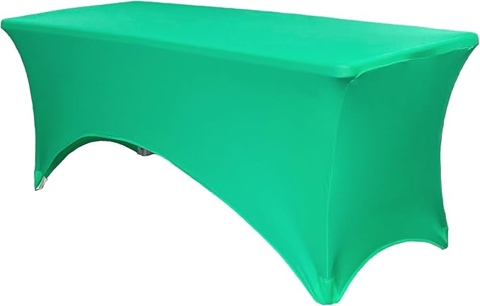 YOUR CHAIR COVERS - 8ft Rectangular Spandex Emerald Green Fitted Fabric Wedding Event Patio Decor Elastic Stretch Cloth for 8ft Folding Table by YourChairCovers