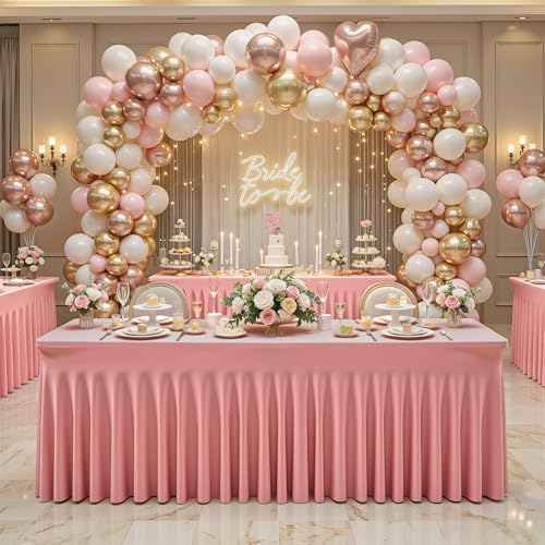 Wish Care 2 Pack Dusty Rose Spandex Table Clothes for 6 Foot Rectangle Tables, 6FT Wrinkle Free Fitted Tablecloths Ruffles Design Table Cloth for Party, Banquet, Wedding and Events - Image 2
