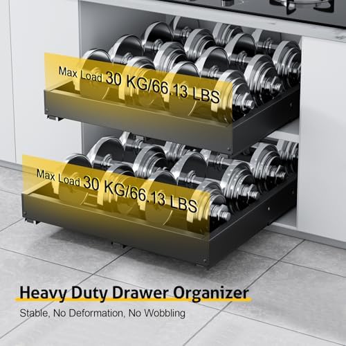 Upgrade 2 Pack Pull Out Cabinet Organizer, Expandable Width (11.4"-18.9") Depth (16.3"-21.7") Pull out Drawers for Cabinets with 3 Rails, No Drill Adhesive Film or Nail Slide out Drawers for Kitchen - Image 5