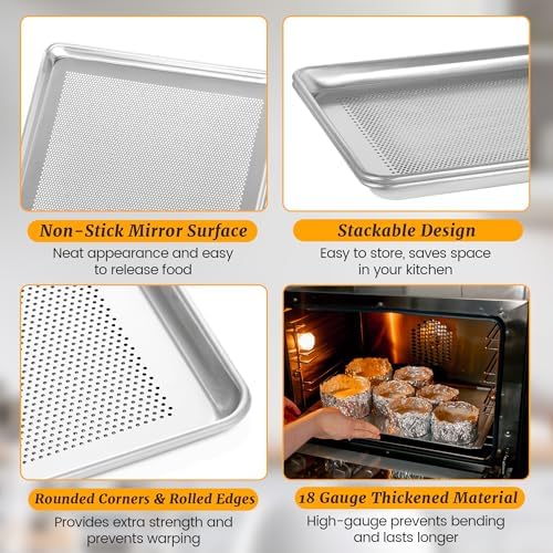 6 Pack Full Size Perforated Aluminum Baking Sheet, 26 x 18 in | NSF, Aluminum Commercial Cookie Sheets, Non-Stick, Oven Safe Up to 500℉ - Image 3