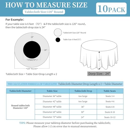 10 Pack Navy Blue Round Tablecloths,120 Inch Polyester Table Cloth - Image 2