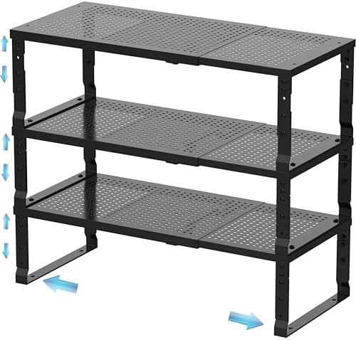 Expandable Spice Rack & Kitchen Cabinet Organizer - Stackable, Adjustable Shelves for Cabinets, Countertops, Cupboards & Pantries(3 Packs/Medium/Black) by Unknown