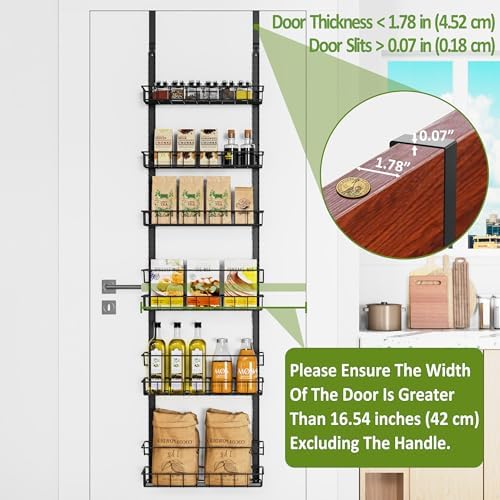 Churboro 6 Tier Over Door Pantry Organizer, 2-in-1 Adjustable Spice Rack - Image 3