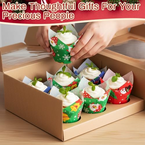 Motiskyy 300 Pcs Jumbo Muffin Liners for Baking 2-1/4" x 4" Large Tulip Cupcake Liners Greaseproof Cupcake Wrapper Paper for Weddings Birthday Christmas Anniversaries Party (Christmas Color) - Image 5