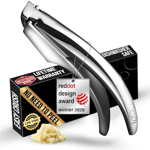 Gourmet Easy Lifetime Replacement Garlic Press, No Need to Peel, Fine Mince | Detachable Design for Easy Cleaning, Ergonomic Handle for Effortless Press, Stainless Steel Rust-Resistant, Dishwasher Safe by GourmetEasy