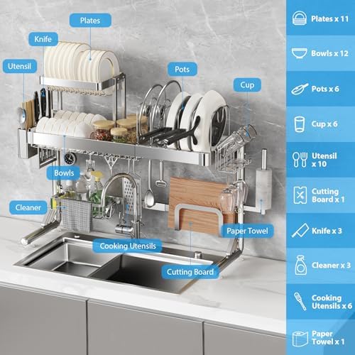 Upgrade 3 Tier Over Sink Dish Drying Rack Adjustable Width - Image 6