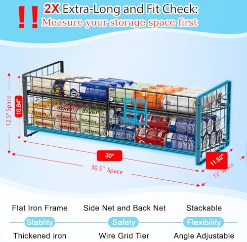 2-Pack Stackable Can Organizer for Pantry Shelf, Adjustable Extra-Long Rolling Can Rack for Kitchen Cupboard Storage, Sturdy Standing Can Holder for Canned Food Goods Soda up to 100, 2 Tier, Black - Image 3
