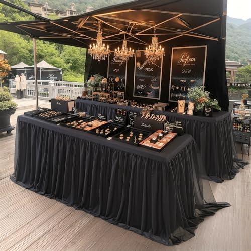 Suppromo Black Tulle Tablecloths for 8 Foot Rectangular Tables, 8ft Black Tulle Table Skirt Wrinkle Free Table Cover with Tutu Skirt for Wedding Birthday Party Banquet Buffet Tradeshow Event - Image 3