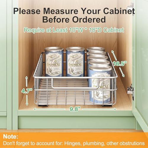 Pull out Cabinet Organizer, Stainless Steel 4-Pack (9.8"W x 16.5"D) Full-Extension Slide out Drawer, Adhesive Roll out Can Spice Storage Basket Shelf Rack for Pantry, Kitchen, Bathroom, Home Closet - Image 2