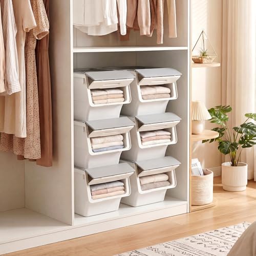 GIANTEX 6 Pack Plastic Stackable Storage Bins with Lids & Wheels, 12.5 QT - Image 2