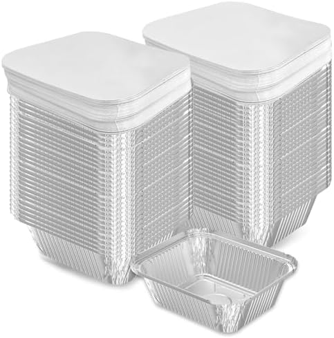 iHomeSet 200 Pack 1 lb Aluminum Foil Pans with Paper Lids | Take Out Food Containers for Catering, Baking, Roasting Food, Freezer Safe by iHomeSet
