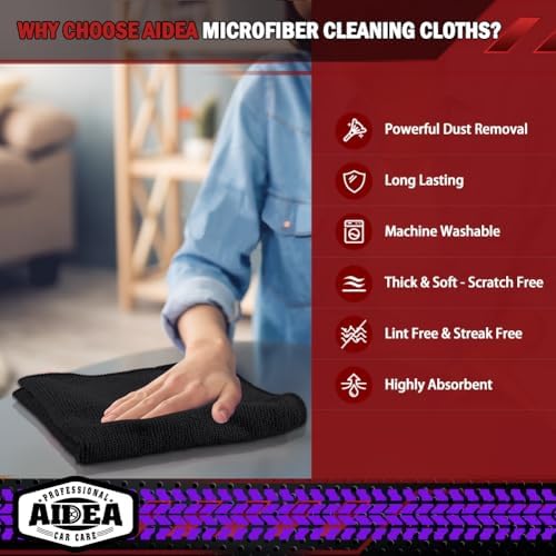 AIDEA Microfiber Cleaning Cloth Black 50PK, Cleaning Rags 12×12" - Image 3