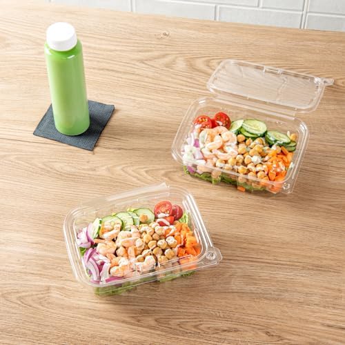 Restaurantware Tamper Tek 20 Ounce Rectangle Take Out Containers 100 Durable Salad To-Go Boxes - Tamper-Evident Freezable Clear Plastic Salad Containers Disposable With Hinged Lids - Image 4