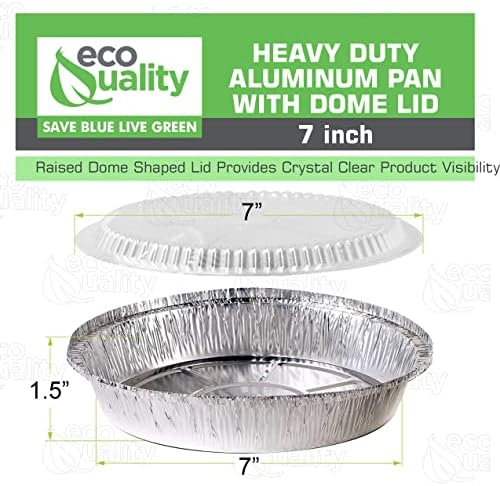 EcoQuality 7" Round Aluminum Foil Pans with Clear Lids - Disposable Containers with Foldable Walls for Pie Baking, Cooking, Serving, Reheating, and Storing - Freezer and Oven Safe Tart Pan 250 Pack - Image 2