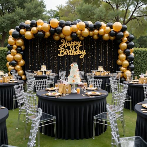 Outpain 12 Pack Spandex Black Round Tablecloths for 60 Inch/5FT Tables - Stretchy Table Cloth with Skirt, Wrinkle-Free Fitted Cloth for Wedding Vendor, Banquet & Graduation Decor (120" Round) - Image 2