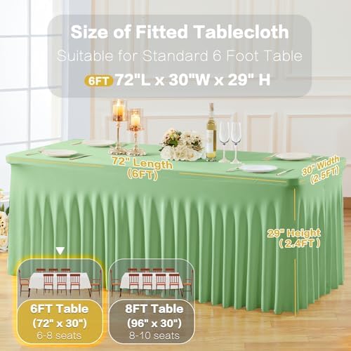 gogoparti 6 Pack Spandex Sage Green Fitted Table Cloth for 6ft Rectangle Tables Sage Green Stretch Tablecloth Table Covers Skirt Banquet Wrinkle Free Tablecloths for Parties Wedding - Image 5
