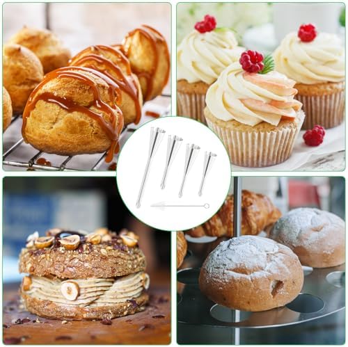 4 Piece Stainless Steel Piping Nozzles Set, Baking Doughnut Syringe for Cakes, Cupcakes and Doughnuts Decorating, Puff Filling and Jam, Cream, with Cleaning Brush - Image 6