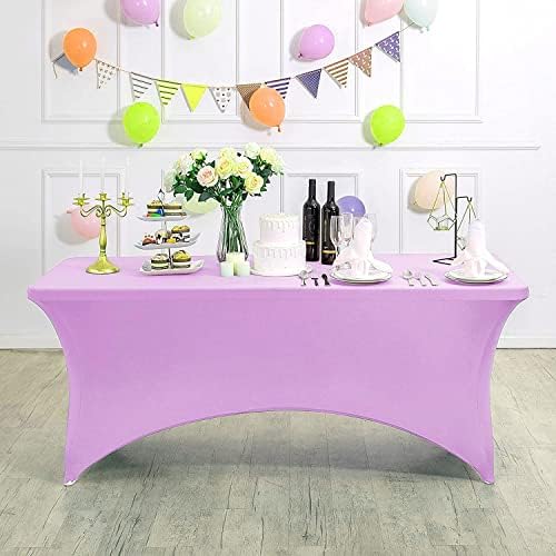 MDS® Pack of 10 Spandex Tablecloth 4FT Tight Fitted Stretch Table Cover – Washable Wrinkle-Free Reusable Elastic Patio Tablecloth for Wedding, Party, Banquet, Trade Show, Event Décor - Light Purple - Image 3