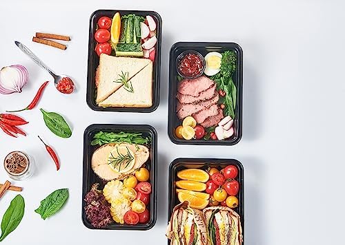 FULING 32 oz 50Pack Plastic Meal Prep Food Storage Containers with Lids Reusable 1 Compartment To Go Lunch Box Black Extra Large &Thick Microwave Freezer Dishwasher Safe BPA Free Stackable - Image 5