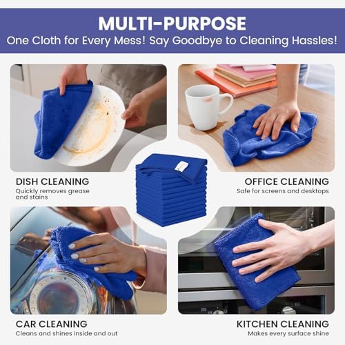 SIFANGKE Microfiber Cleaning Cloth, 12 Pack RoyalBlue Cleaning Rags for Housekeeping, Reusable Microfiber Towels for Car, Kitchen, Bathroom and Household Cleaning Supplies, 11.8"X11.8" - Image 4