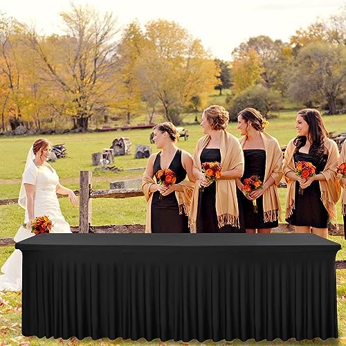 2 Pack Black Spandex Table Skirts for 8 Ft Rectangular Tables - Image 6