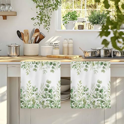 Sage Green Eucalyptus Kitchen Towels Set of 1, Absorbent Dish Towels for Kitchen, Botanical Summer Leaves Country Floral Microfiber Hand Towel, Quick Drying Tea Towel for Cleaning Dishcloths - Image 4