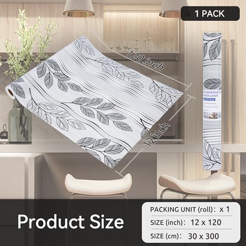 FIFTY FEET Grey Leaves Shelf Liner for Kitchen Cabinets, 12 x 120 Inch x 1 Roll Non Adhesive Non Slip Drawer Liner, Washable Cabinet Liner for Shelves & Drawers - Image 5