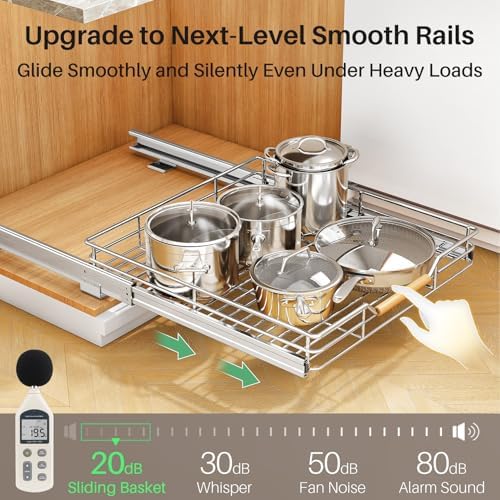 Pull out Cabinet Organizer, 21"W X 21"D, Heavy Duty Smooth Sliding Under Cabinet Shelves for Pots and Pans, Full-Extension Roll out Drawers, Slide out Organization for Home Kitchen Pantry - Image 4