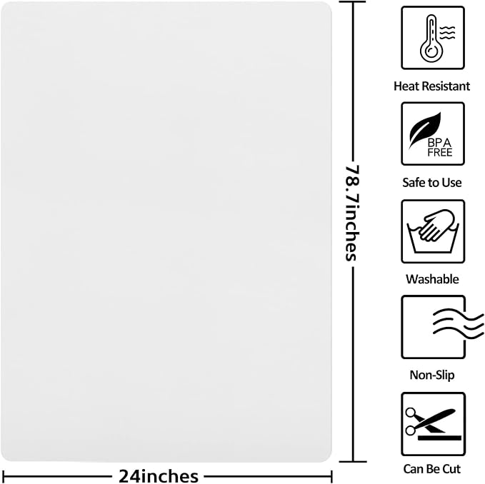 Silicone Mats for Kitchen Counter, Nonslip Silicone Mats for Crafts Countertop Protector Heat Resistant Mat (78.7” x 24” x 0.08”, Translucent) - Image 2