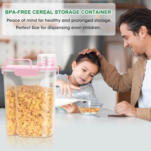 TBMax 2 Pack Airtight Rice Container 5 Lbs +10 Lbs, Cereal Container Oatmeal Storage with Easy-pouring Spout & Handy Cup for Flour Grain Beans, Pet Dog Cat Bird Food Storage Dispenser -Pink - Image 5