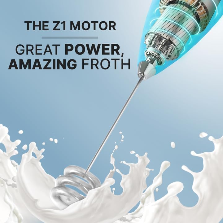 Zulay Kitchen Milk Frother with Patented Tornado Triple Whisk – Handheld Foam Maker for Coffee, Lattes, Matcha & Hot Chocolate – Rich, Creamy Froth in Seconds -
