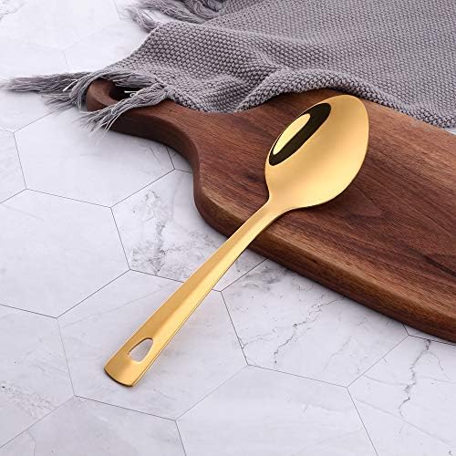 6 Pcs Gold Small Serving Spoon, Stainless Steel Titanium Plated Serving Spoons Set Mirror Finish for Elegant Buffet Banquet Party Holiday Dinner serving, Dishwasher Safe(9.7 inches/24.6cm) - Image 3