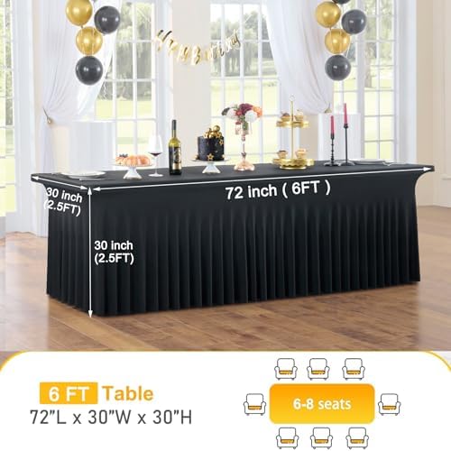 CO-AVE 4pack Black Spandex Table Skirt for 6 Foot Rectangle Tables, Wrinkle Free Stretchy 6FT Fitted Table Covers Cloths for Weddings Birthday Party Graduation Events Banquette - Image 5