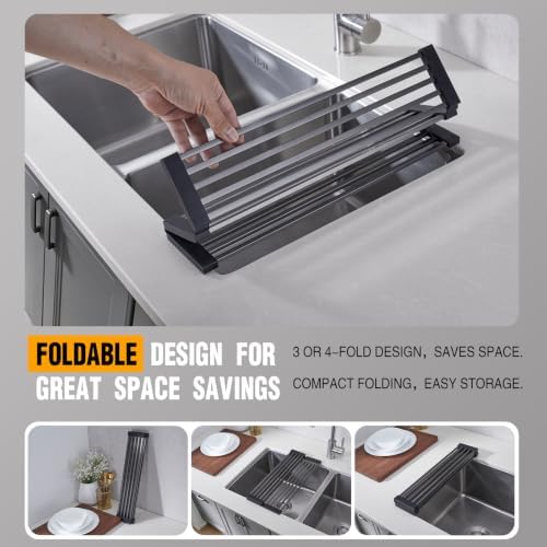 Foldable Over Sink Dish Drying Rack, 304 SUS with Cuttable Silicone Edge - Image 7
