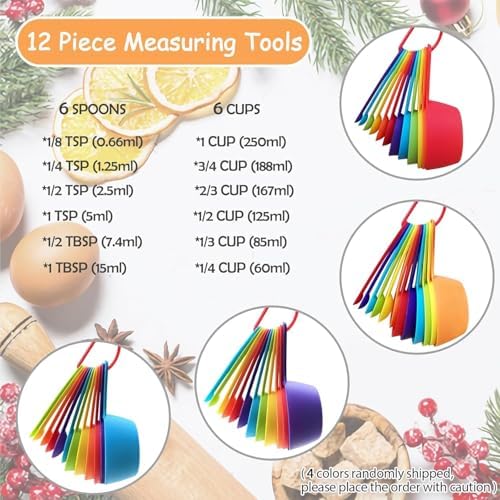 12 Piece Measuring Cups and Spoons Set, Colored Kitchen Measure Tools, Durable Nesting Cups and Spoons for Dry and Liquid, Dishwasher Safe (10) - Image 3