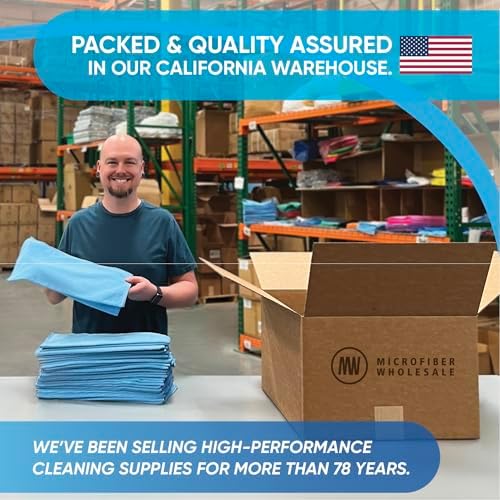Microfiber Wholesale 16" x 16" All Purpose Towels - 200 Pack - Reusable Wash Cloths, Dust, Kitchen, Car, Shop Rags for Cleaning (Blue) - Image 7
