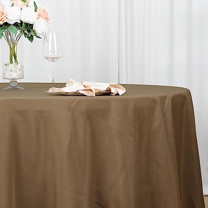 BalsaCircle 10 pcs 108 inch Taupe Round Washable Polyester Easy-Care Tablecloth for Indoor and Outdoor Bridal Shower Wedding Table Buffet Table Parties Events Kitchen Dining - Image 4