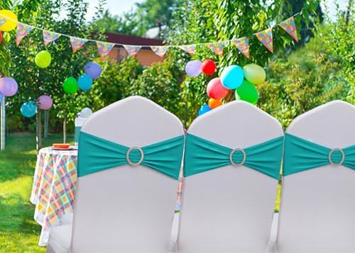 Teal Chair Sashes 50 Pack, Teal Chairs Bows Sashes for Birthday, Spandex Sashe for Wedding Party Decor, Turquoise Sashe for Chair Covers. - Image 2