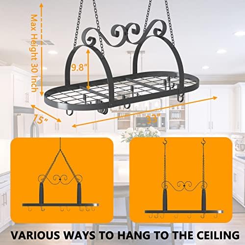 33" Pots and Pans Hanging Rack, Metal Pan Rack Hanger Organizer - Image 3