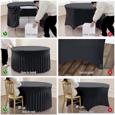 Outpain 12 Pack Spandex Black Round Tablecloths for 60 Inch/5FT Tables - Stretchy Table Cloth with Skirt, Wrinkle-Free Fitted Cloth for Wedding Vendor, Banquet & Graduation Decor (120" Round) - Image 5