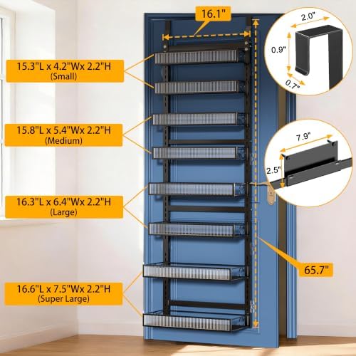 Over the Door Pantry Organizer 8 Tiers Hanging Door or Wall Mounted Spice Rack with Adjustable Acrylic Basket,Heavy Duty Metal Seasoning Storage Shelf for Kitchen Pantry and Bathroom - Image 2