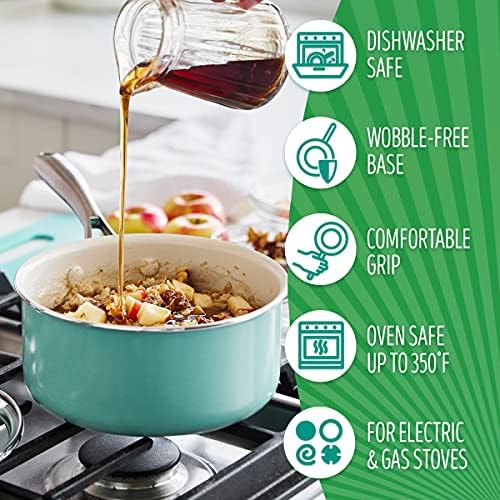 GreenLife Artisan Healthy Ceramic Nonstick, 1QT and 2QT Saucepan Pot Set with Lids, Stainless Steel Handle, PFAS-Free, Dishwasher Safe, Oven Safe, Turquoise - Image 5