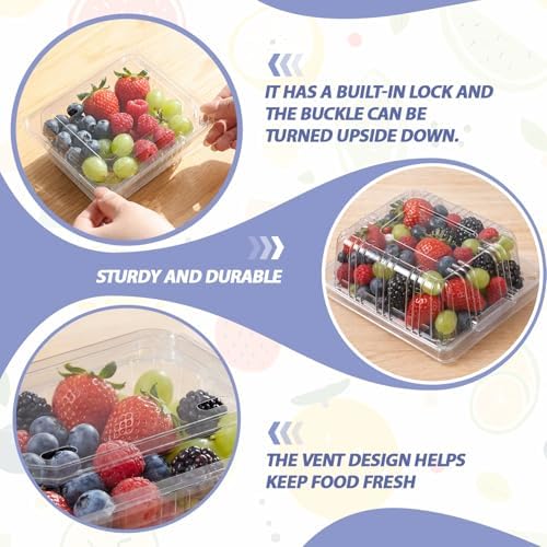 Threehoney 100 Pack Clear Plastic Vented Berry Containers with Clamshell Lids, 1/2 Pint Berry Baskets for Strawberry, Disposable Food Storage for Farmers Market Fridge Picnic (5.3×4.7×2.4 Inch) - Image 3
